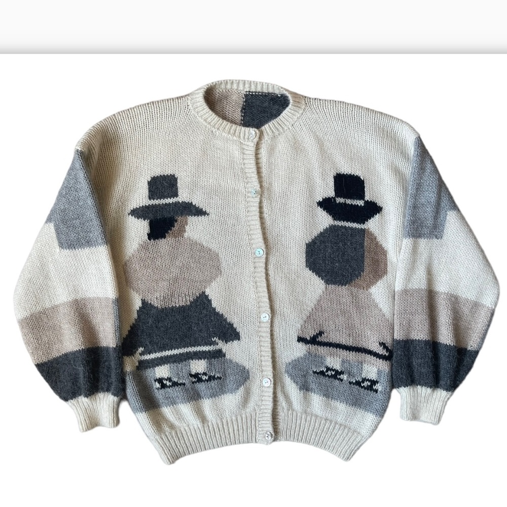 Vintage Wool Oversized Peruvian Cardigan Sweater Small Medium Large Xl